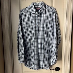 Vineyard Vines Men's Navy and White Plaid Shirt